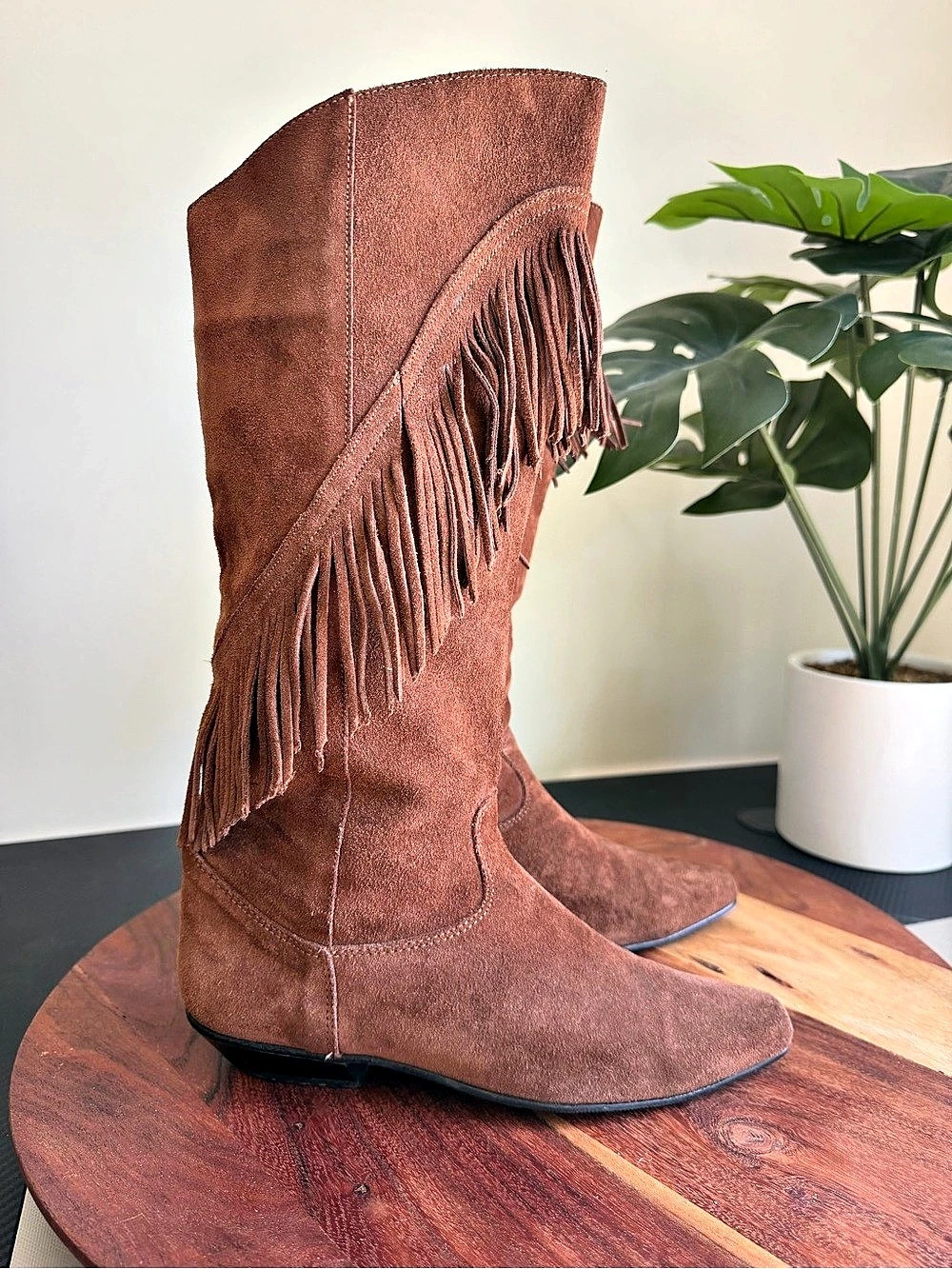 Vintage Gianni Brown Leather Fringe Western Boots Women’s Size 7 - Picture 3 of 10